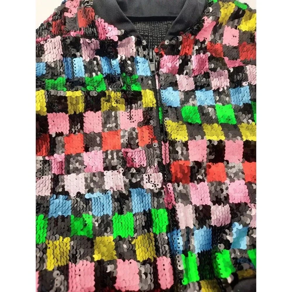 Weissman Child Small Dance Sequin Vest Black w/Sequins Multi Color Blocks